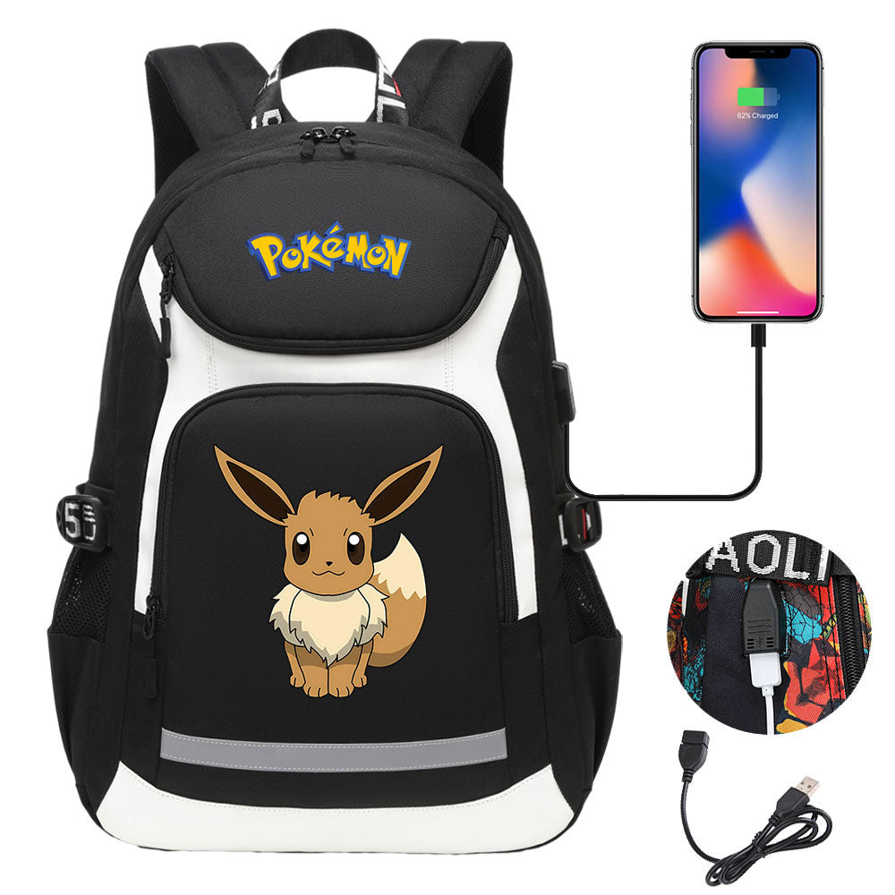 Pokemon Eevee USB Charging Backpack School NoteBook Laptop Travel Bags