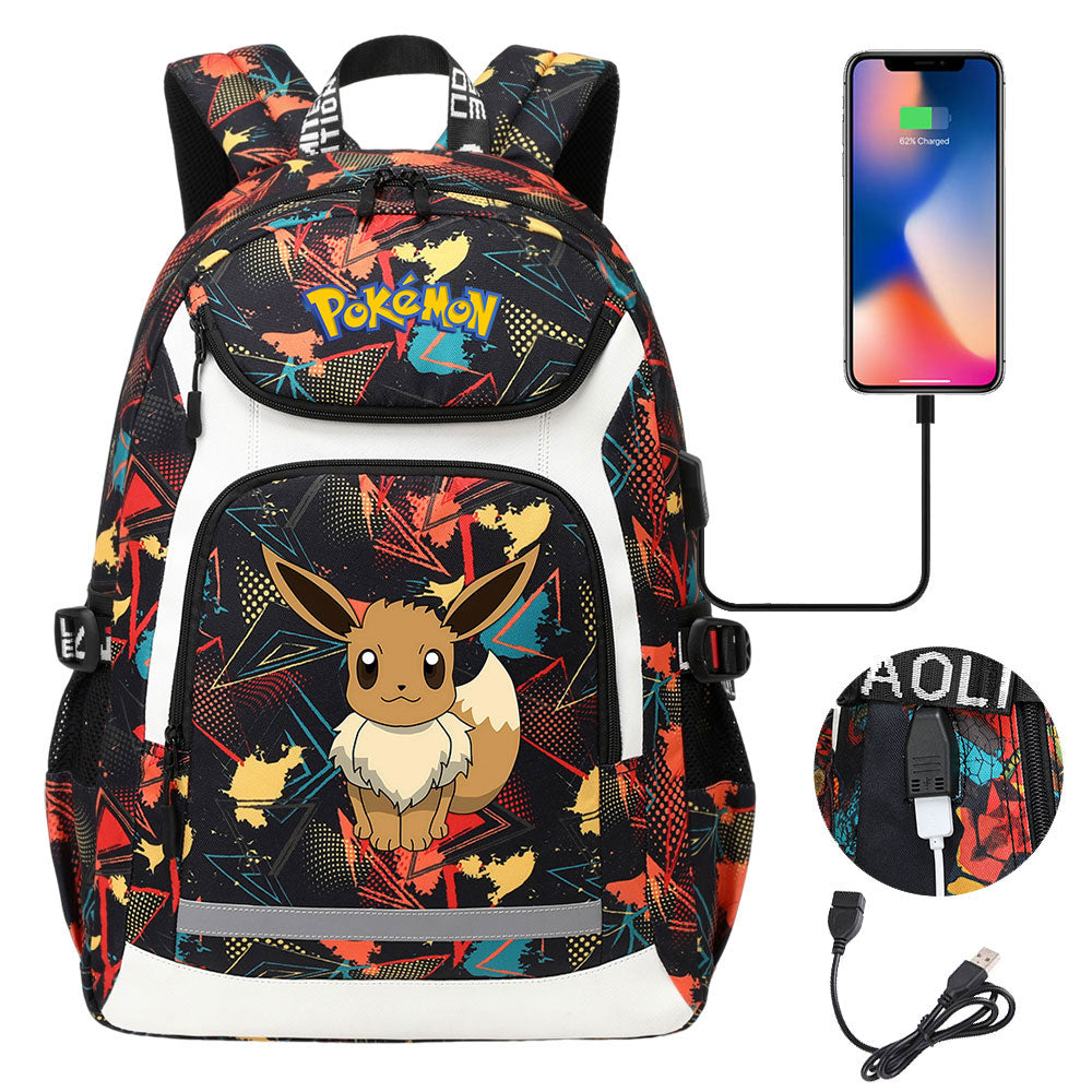 Pokemon Eevee USB Charging Backpack School NoteBook Laptop Travel Bags