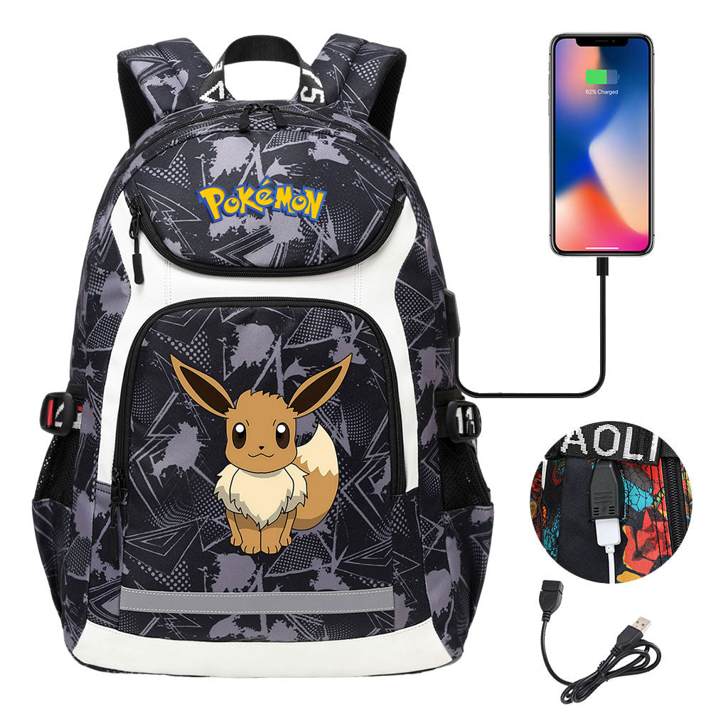 Pokemon Eevee USB Charging Backpack School NoteBook Laptop Travel Bags
