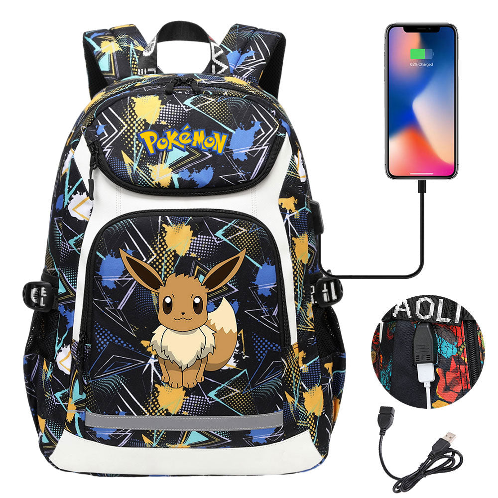 Pokemon Eevee USB Charging Backpack School NoteBook Laptop Travel Bags
