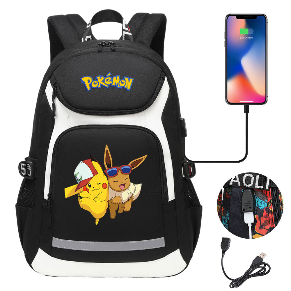 Pokemon Eevee USB Charging Backpack School NoteBook Laptop Travel Bags
