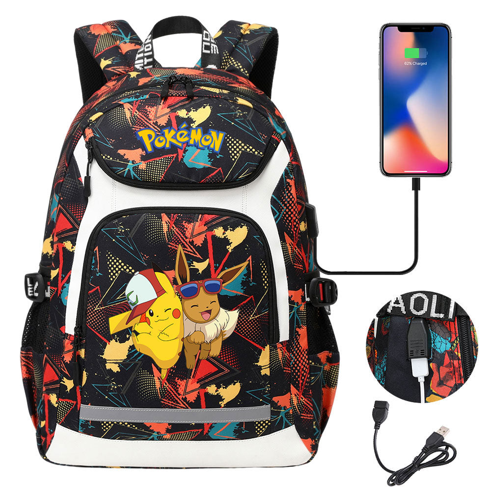 Pokemon Eevee USB Charging Backpack School NoteBook Laptop Travel Bags