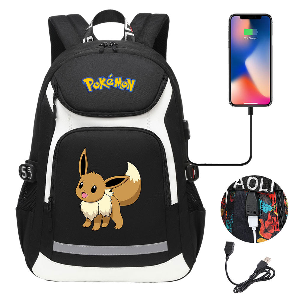 Pokemon Eevee USB Charging Backpack School NoteBook Laptop Travel Bags