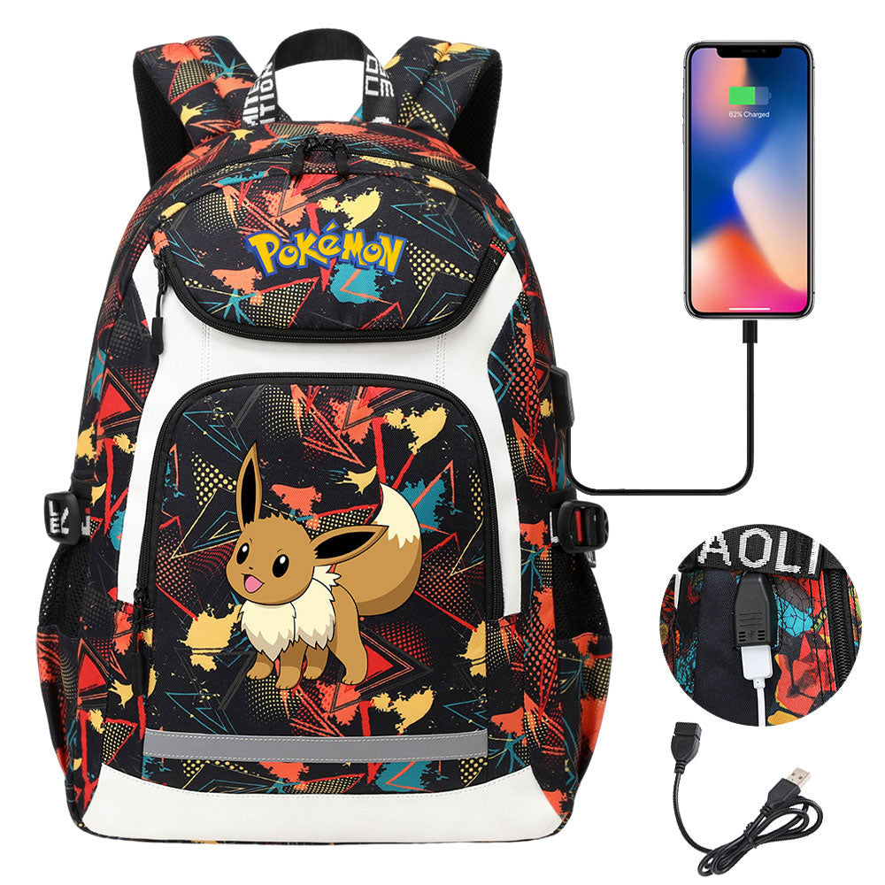 Pokemon Eevee USB Charging Backpack School NoteBook Laptop Travel Bags