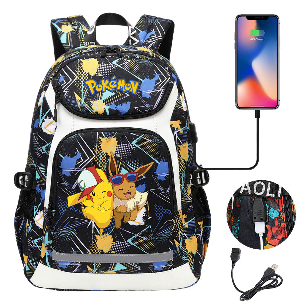 Pokemon Eevee USB Charging Backpack School NoteBook Laptop Travel Bags