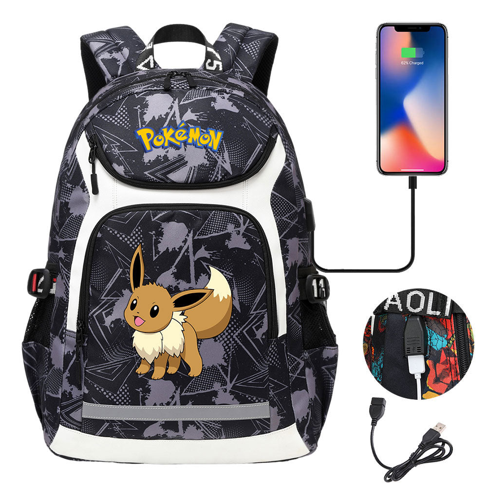 Pokemon Eevee USB Charging Backpack School NoteBook Laptop Travel Bags