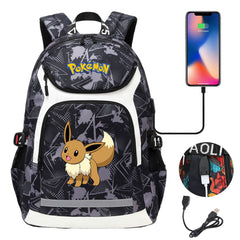 Pokemon Eevee USB Charging Backpack School NoteBook Laptop Travel Bags