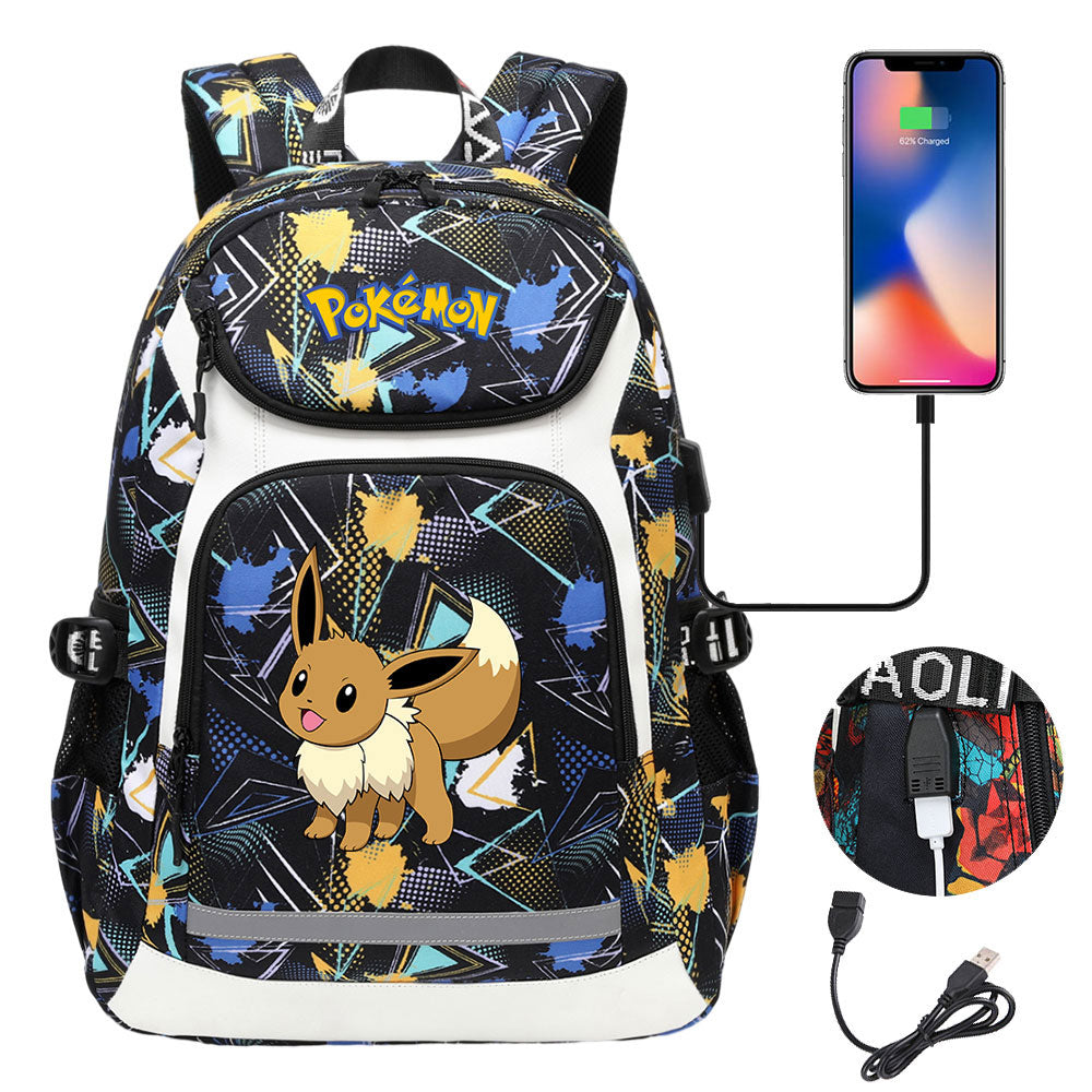 Pokemon Eevee USB Charging Backpack School NoteBook Laptop Travel Bags