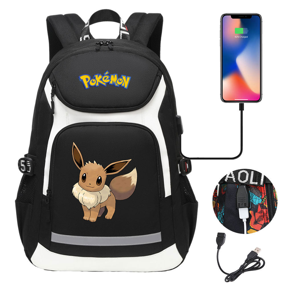 Pokemon Eevee USB Charging Backpack School NoteBook Laptop Travel Bags