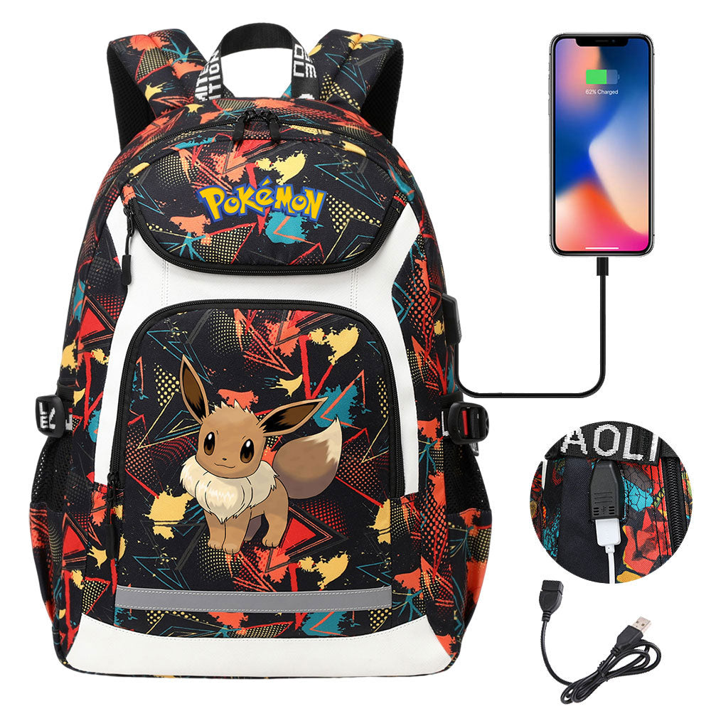 Pokemon Eevee USB Charging Backpack School NoteBook Laptop Travel Bags
