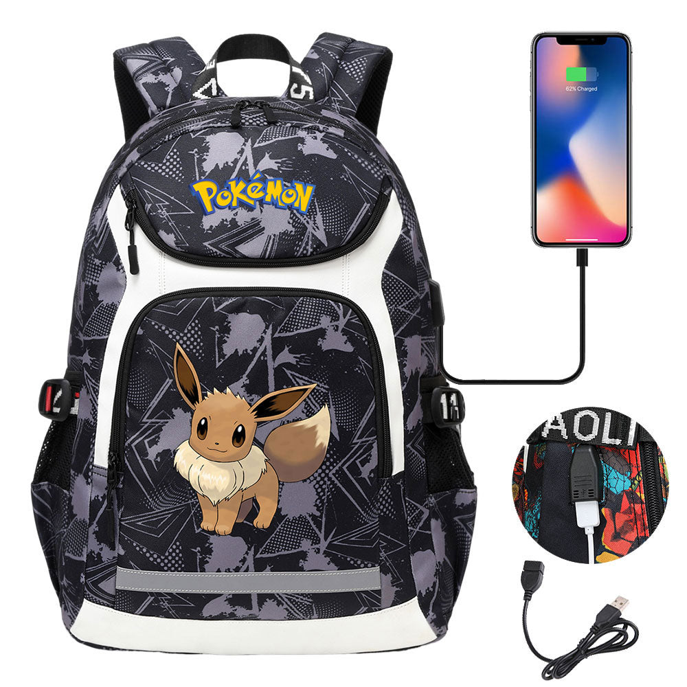Pokemon Eevee USB Charging Backpack School NoteBook Laptop Travel Bags