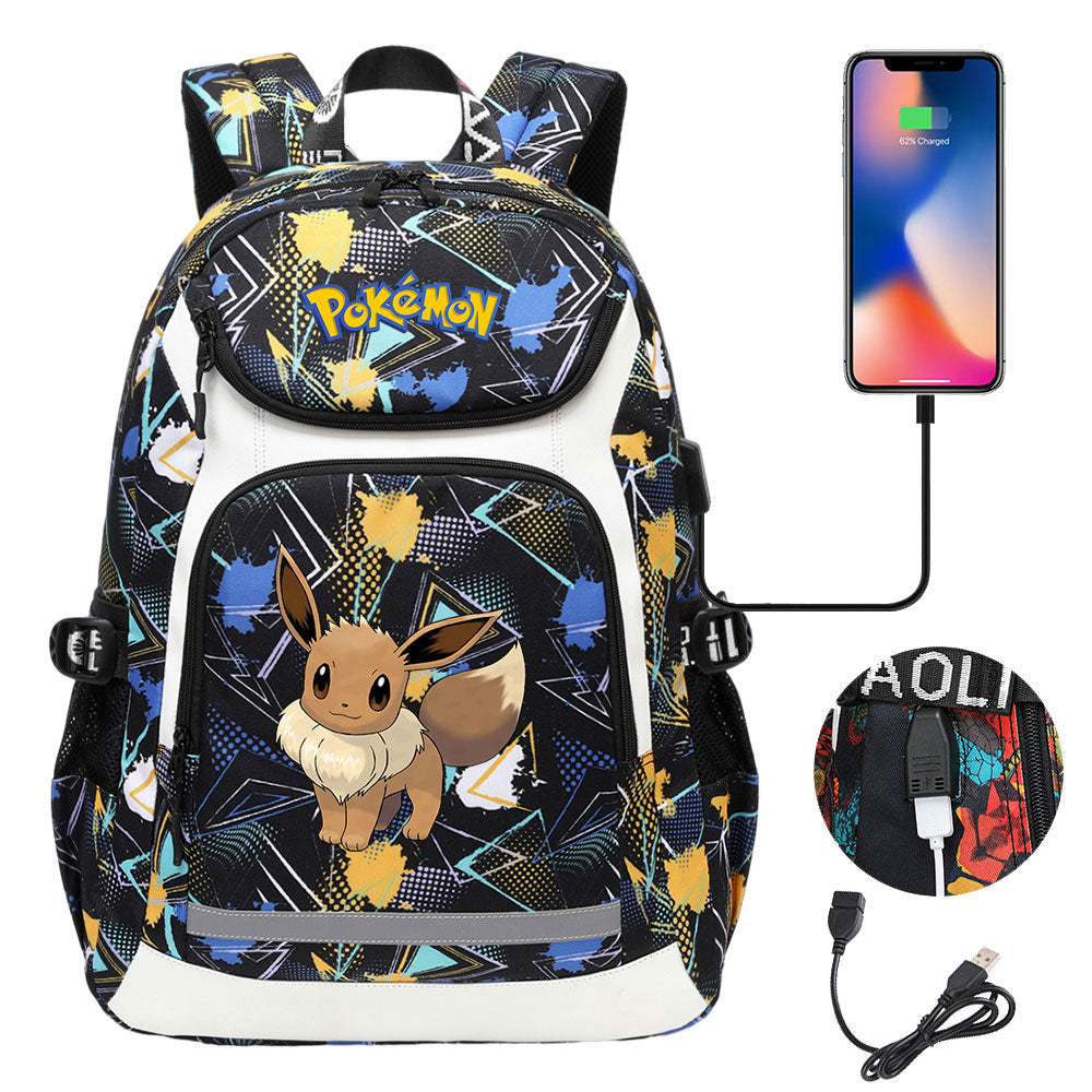 Pokemon Eevee USB Charging Backpack School NoteBook Laptop Travel Bags