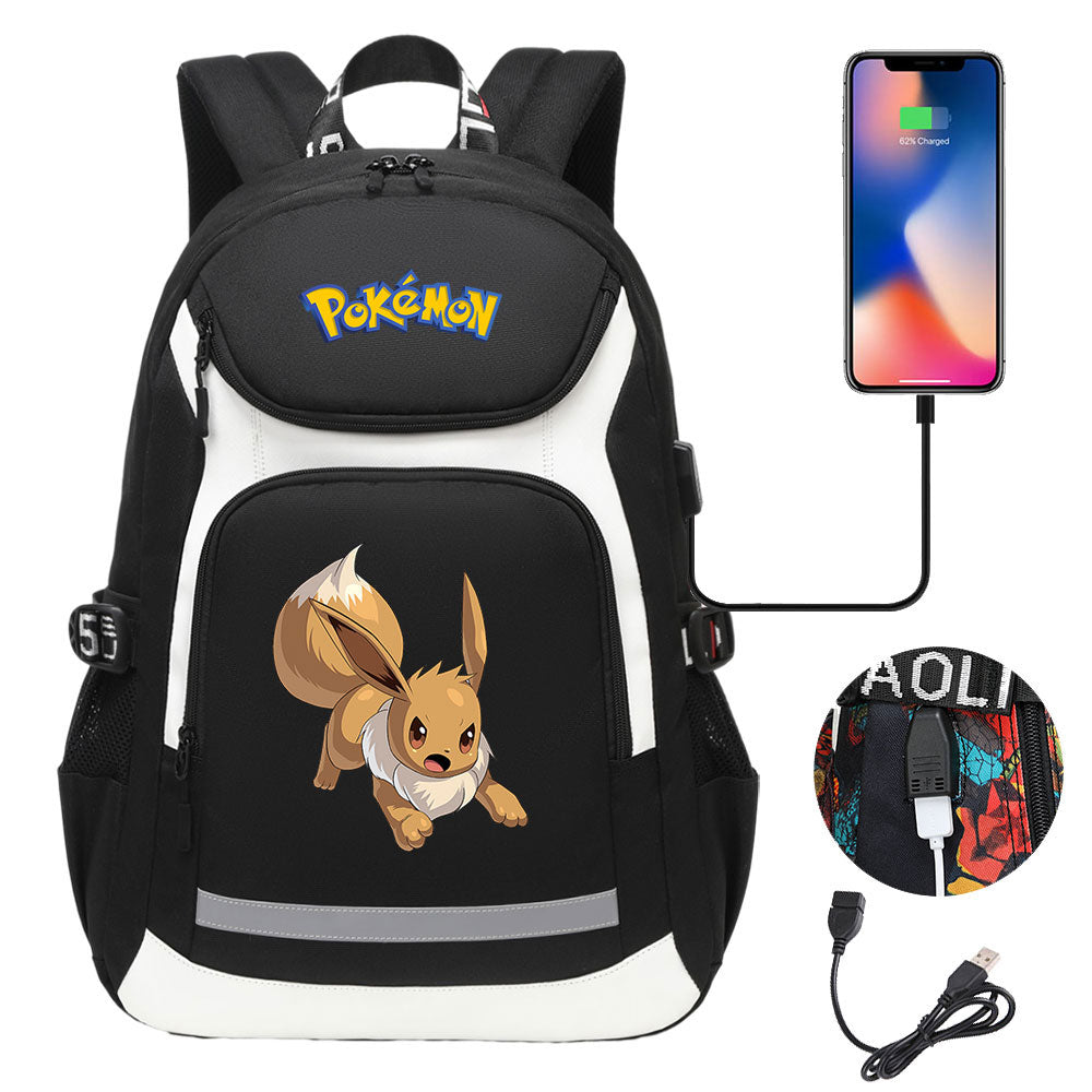 Pokemon Eevee USB Charging Backpack School NoteBook Laptop Travel Bags