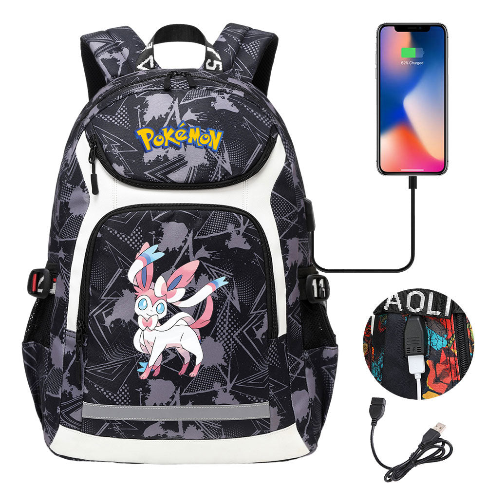 Pokemon Fennekin  USB Charging Backpack School NoteBook Laptop Travel Bags