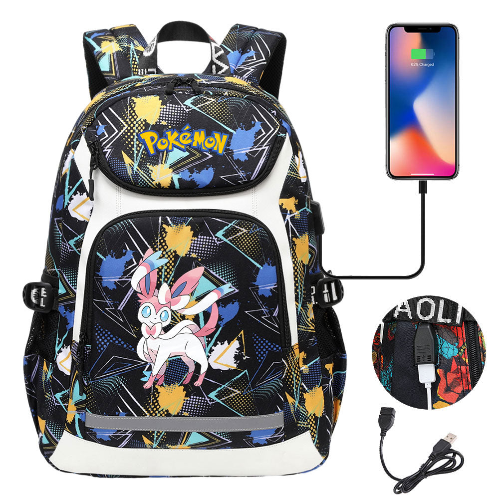 Pokemon Fennekin  USB Charging Backpack School NoteBook Laptop Travel Bags