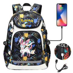 Pokemon Fennekin  USB Charging Backpack School NoteBook Laptop Travel Bags