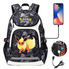 Pokemon Flareon USB Charging Backpack School NoteBook Laptop Travel Bags
