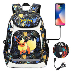 Pokemon Flareon USB Charging Backpack School NoteBook Laptop Travel Bags