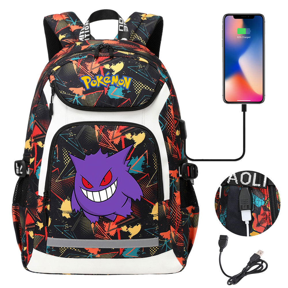Pokemon Gengar USB Charging Backpack School NoteBook Laptop Travel Bags