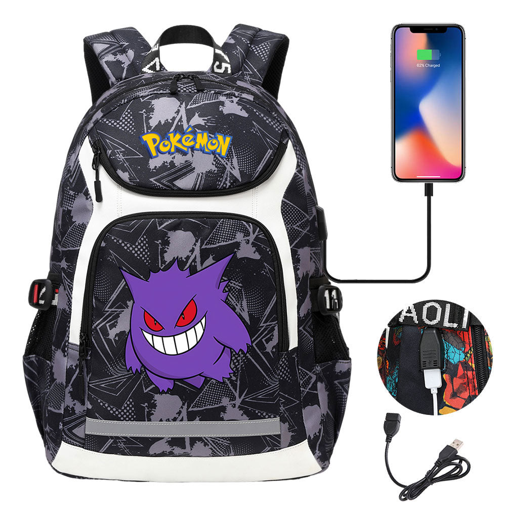 Pokemon Gengar USB Charging Backpack School NoteBook Laptop Travel Bags