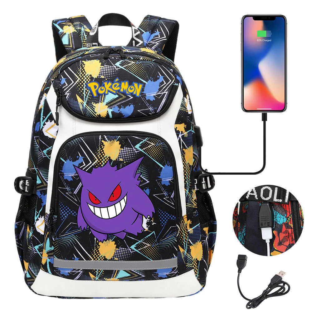 Pokemon Gengar USB Charging Backpack School NoteBook Laptop Travel Bags