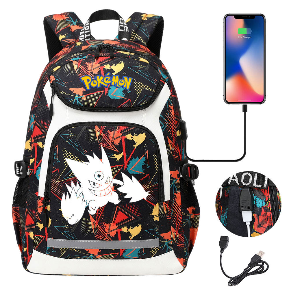 Pokemon Gengar USB Charging Backpack School NoteBook Laptop Travel Bags