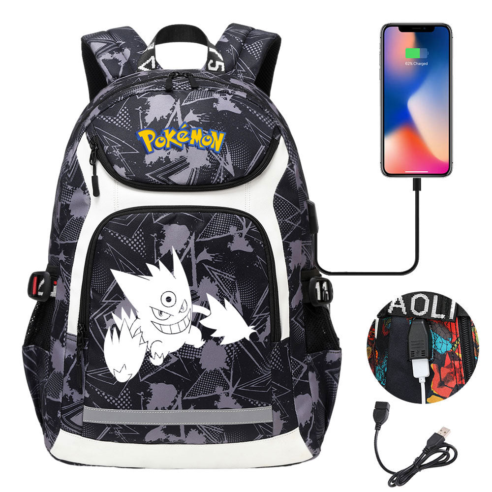 Pokemon Gengar USB Charging Backpack School NoteBook Laptop Travel Bags