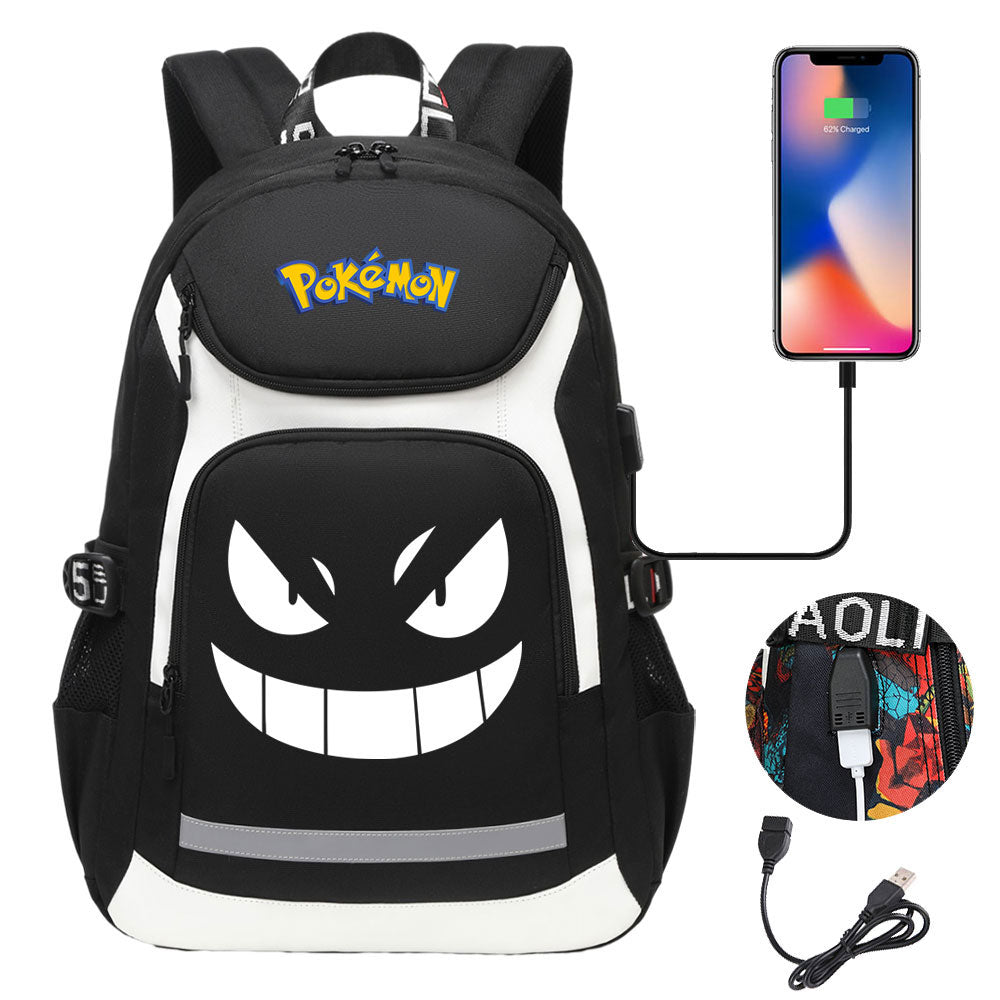 Pokemon Gengar USB Charging Backpack School NoteBook Laptop Travel Bags