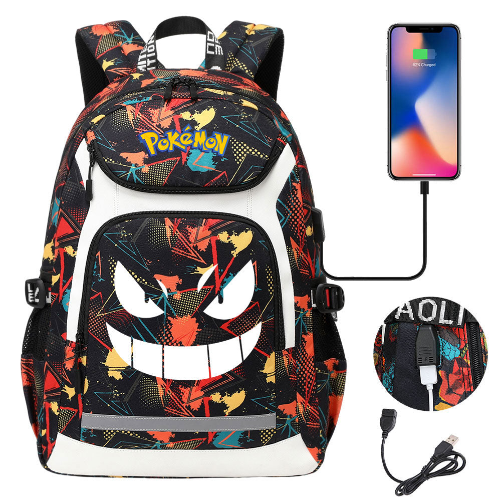 Pokemon Gengar USB Charging Backpack School NoteBook Laptop Travel Bags