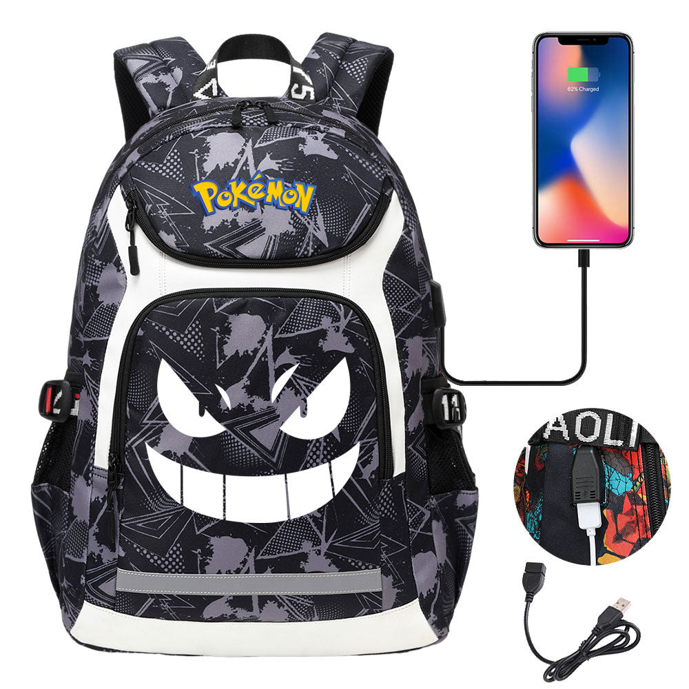 Pokemon Gengar USB Charging Backpack School NoteBook Laptop Travel Bags