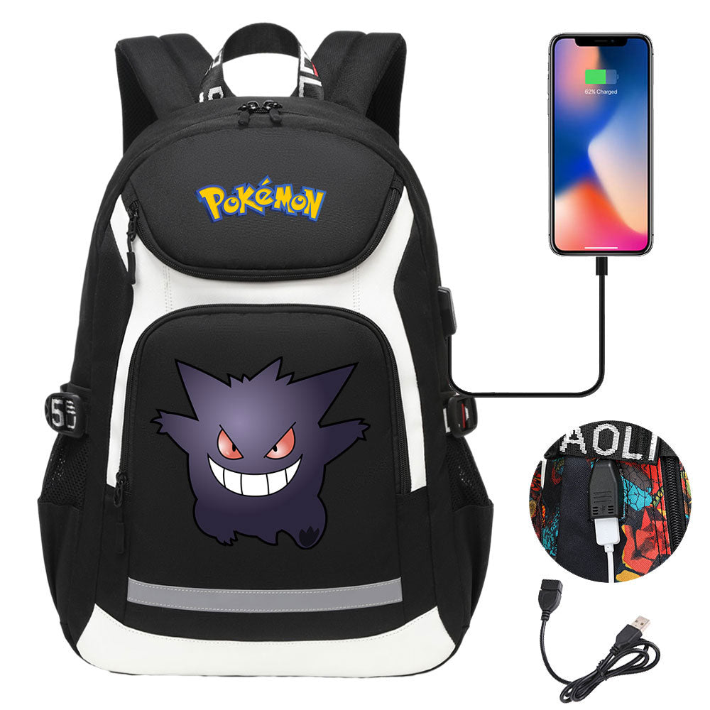 Pokemon Gengar USB Charging Backpack School NoteBook Laptop Travel Bags