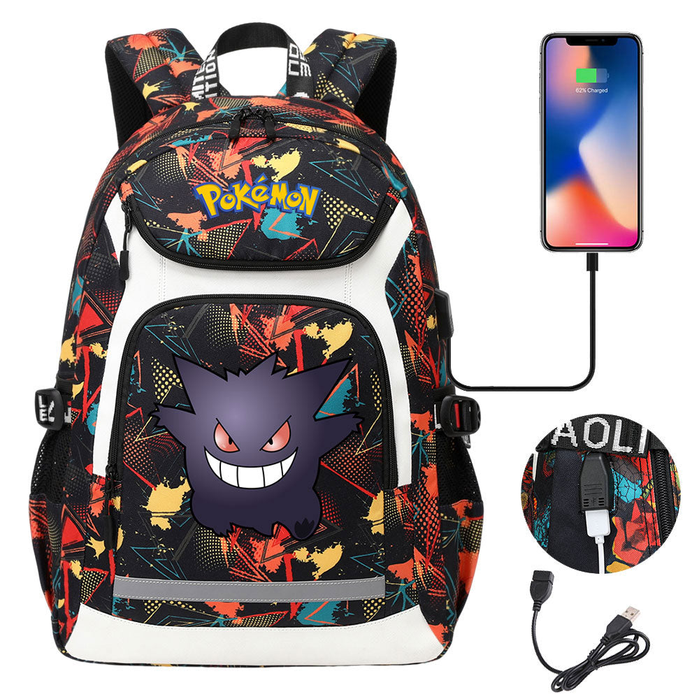 Pokemon Gengar USB Charging Backpack School NoteBook Laptop Travel Bags