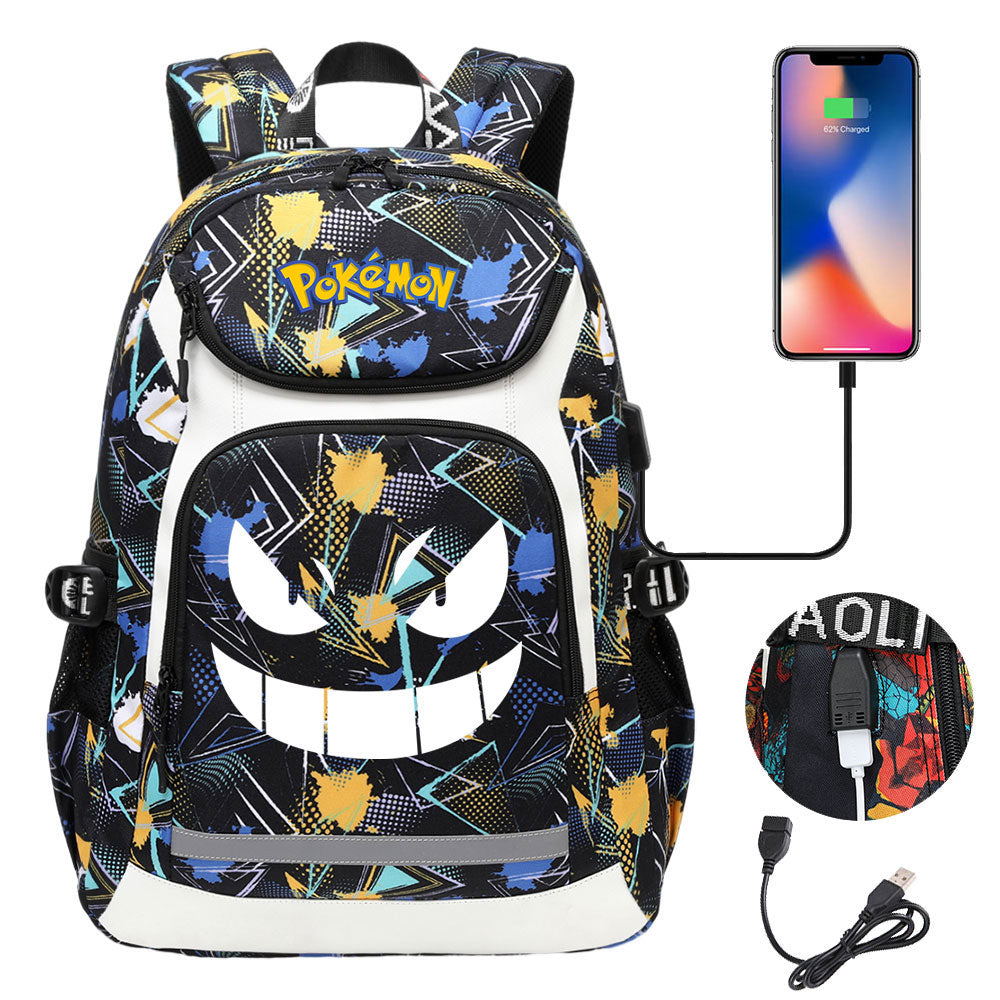 Pokemon Gengar USB Charging Backpack School NoteBook Laptop Travel Bags