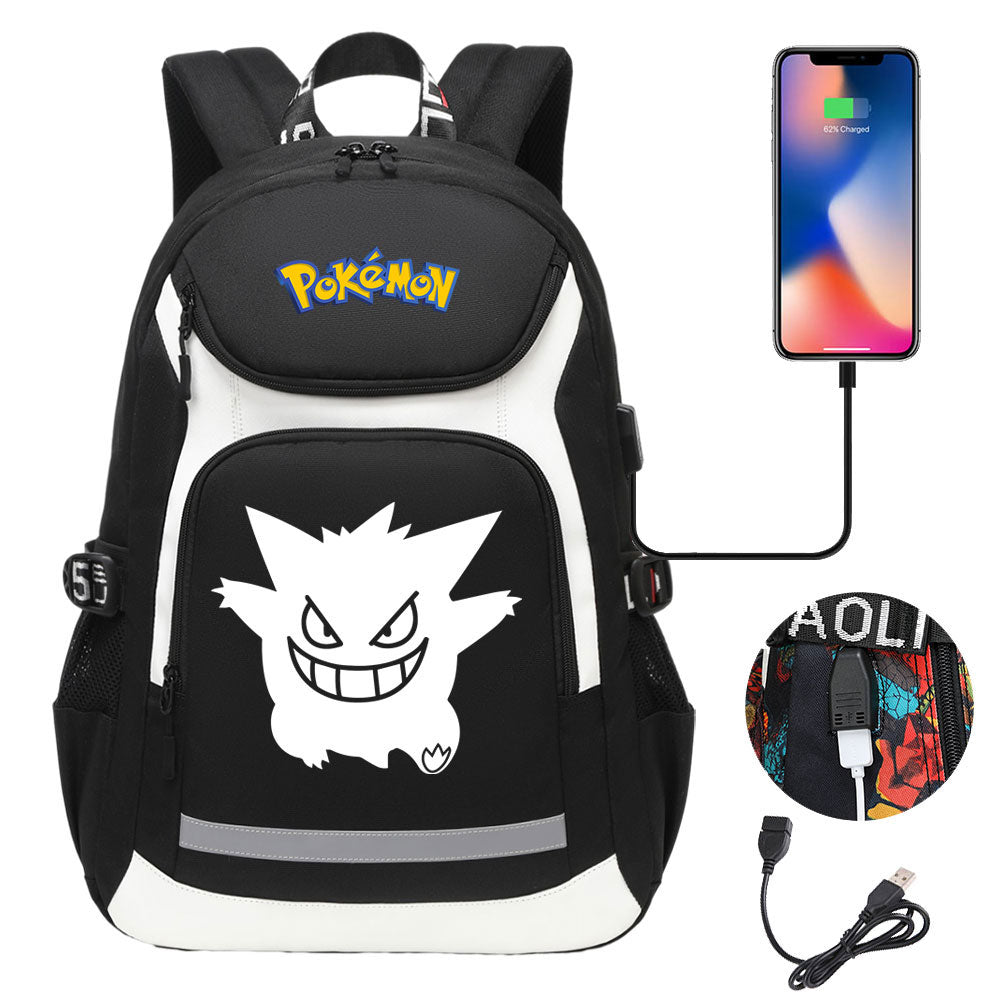 Pokemon Gengar USB Charging Backpack School NoteBook Laptop Travel Bags