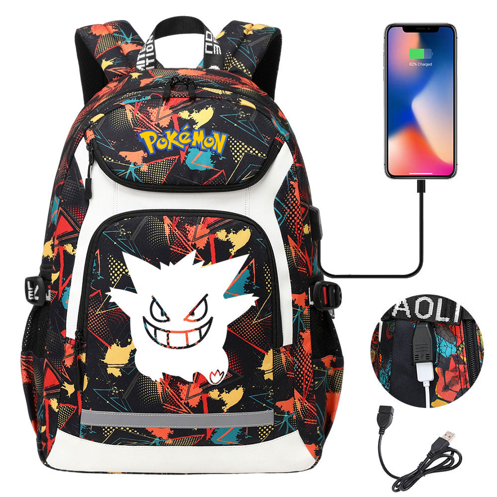 Pokemon Gengar USB Charging Backpack School NoteBook Laptop Travel Bags