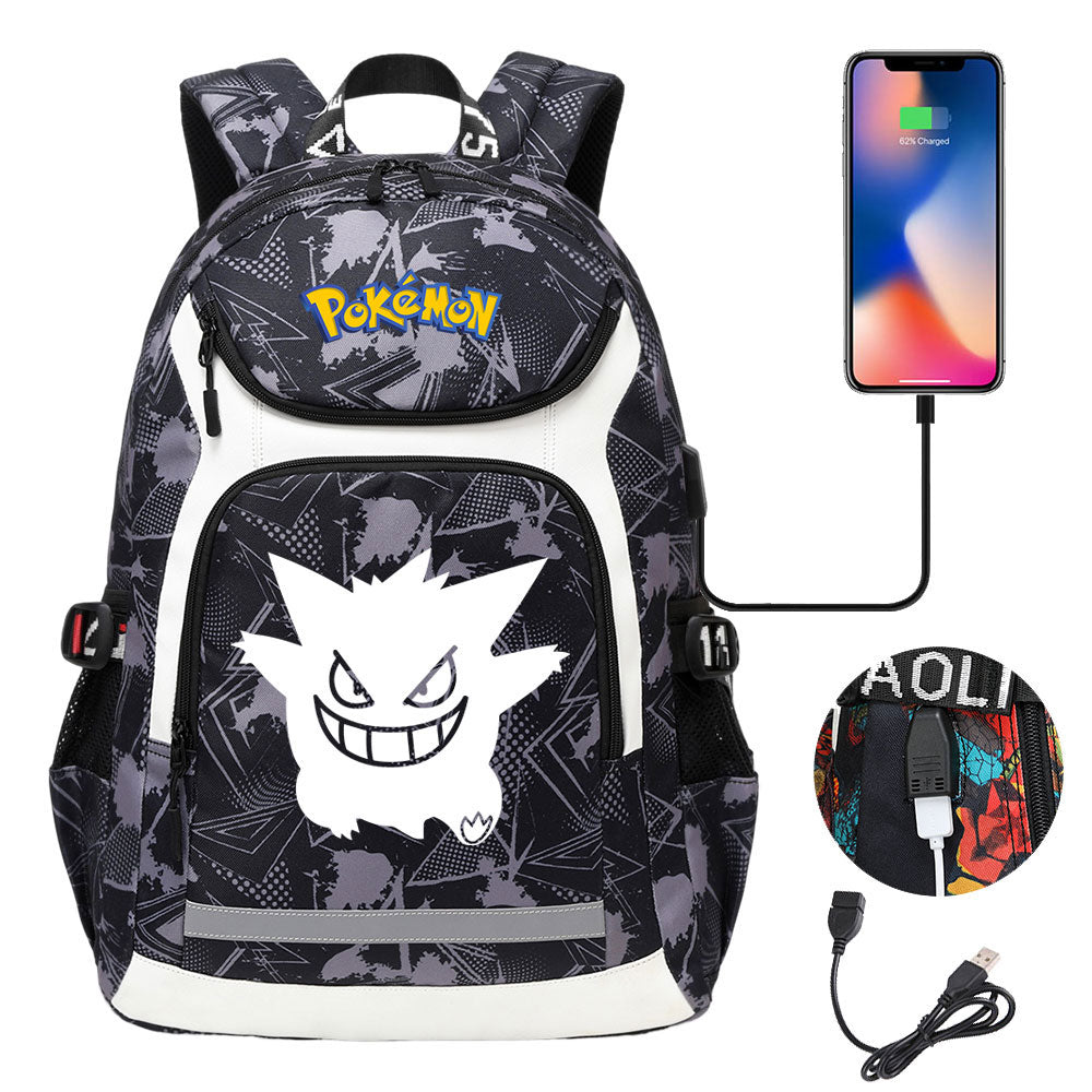 Pokemon Gengar USB Charging Backpack School NoteBook Laptop Travel Bags