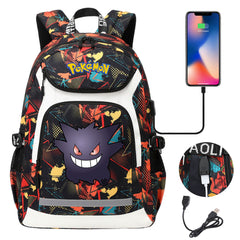 Pokemon Gengar USB Charging Backpack School NoteBook Laptop Travel Bags