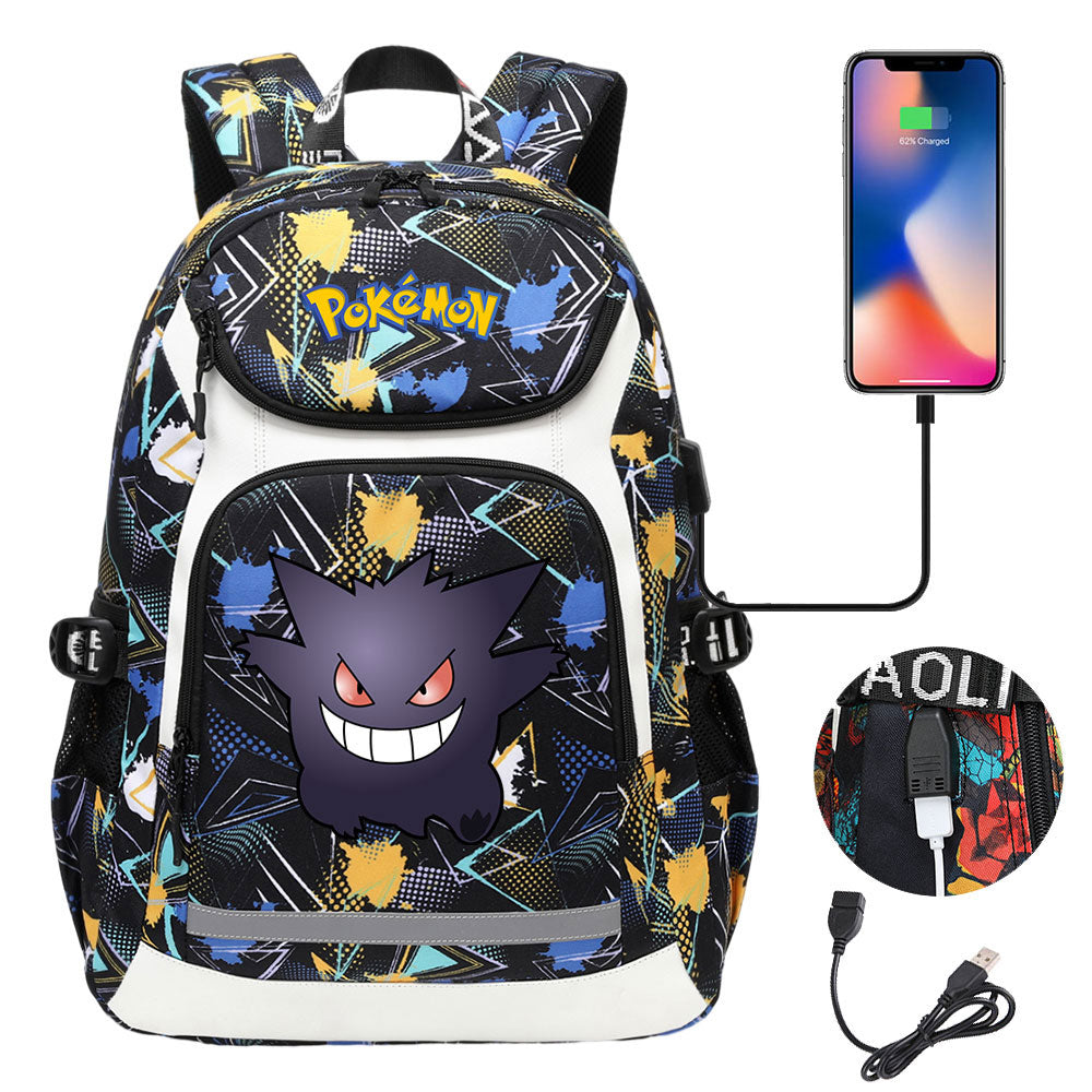 Pokemon Gengar USB Charging Backpack School NoteBook Laptop Travel Bags