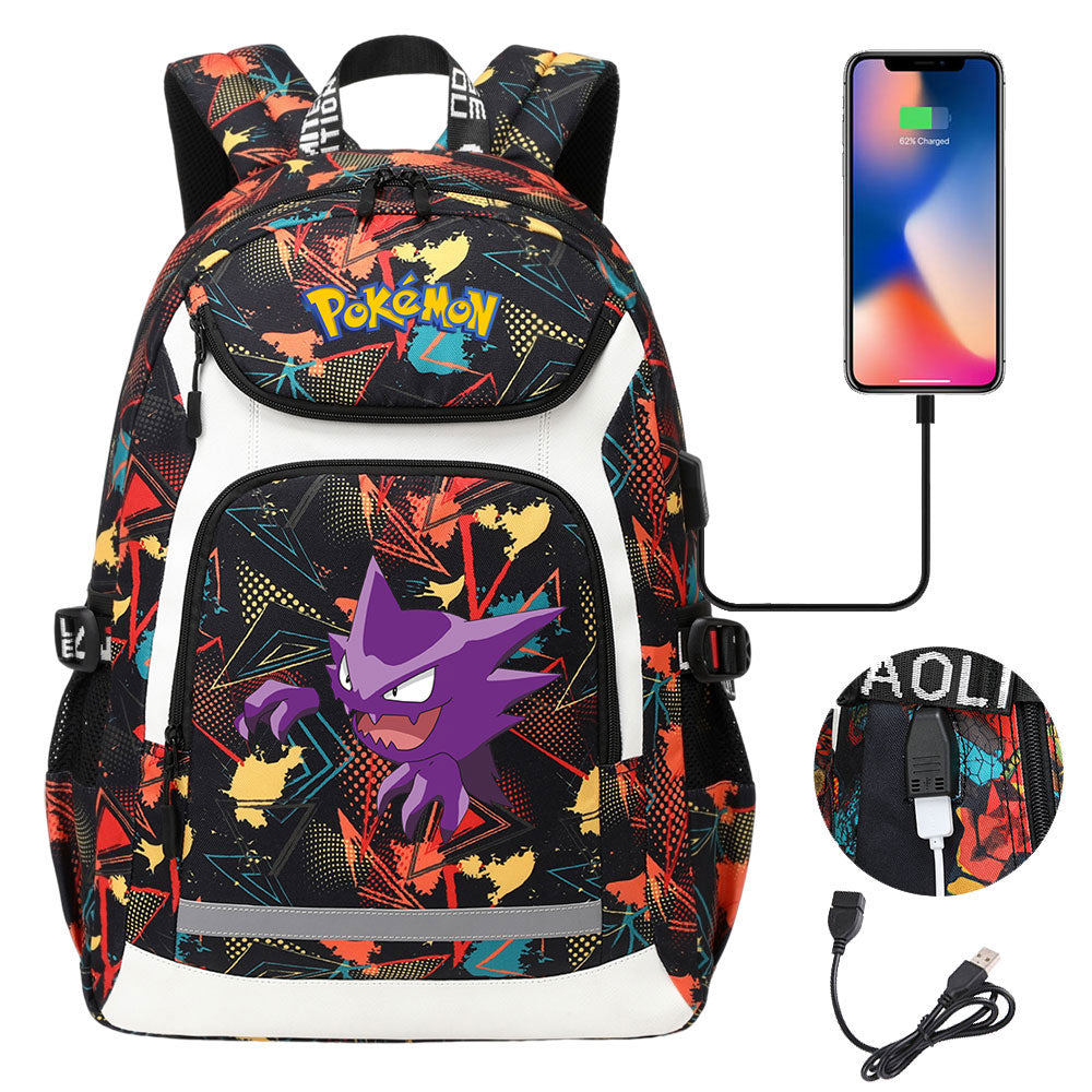 Pokemon Gengar USB Charging Backpack School NoteBook Laptop Travel Bags