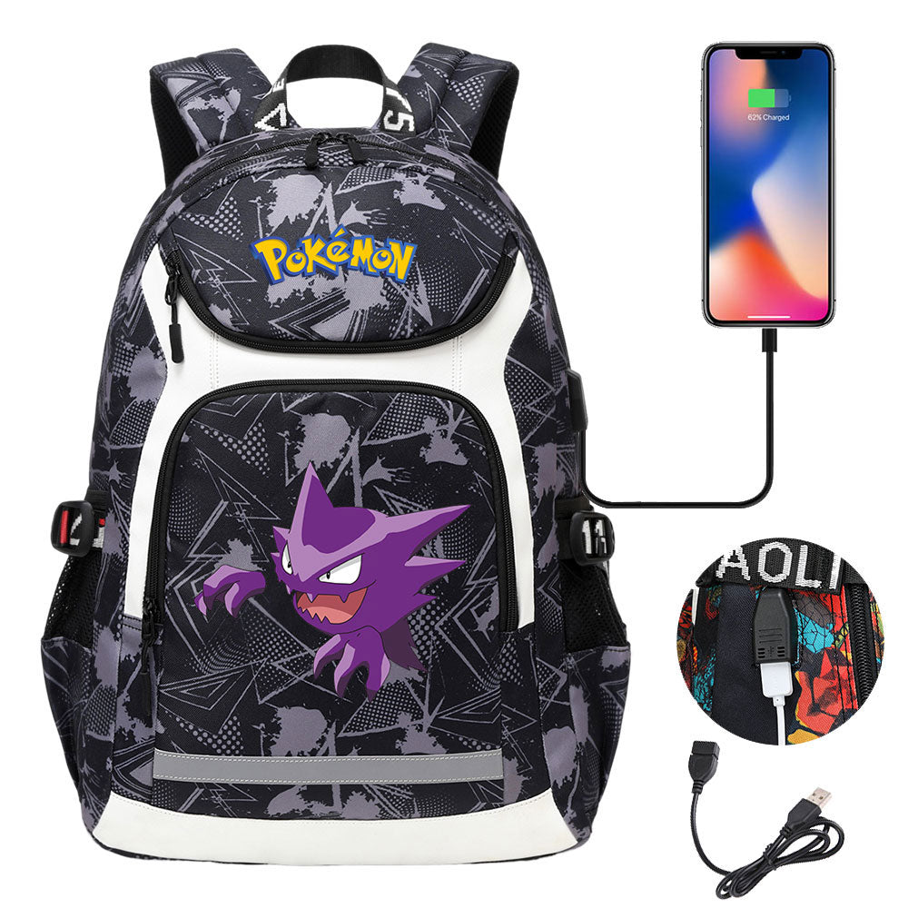 Pokemon Gengar USB Charging Backpack School NoteBook Laptop Travel Bags