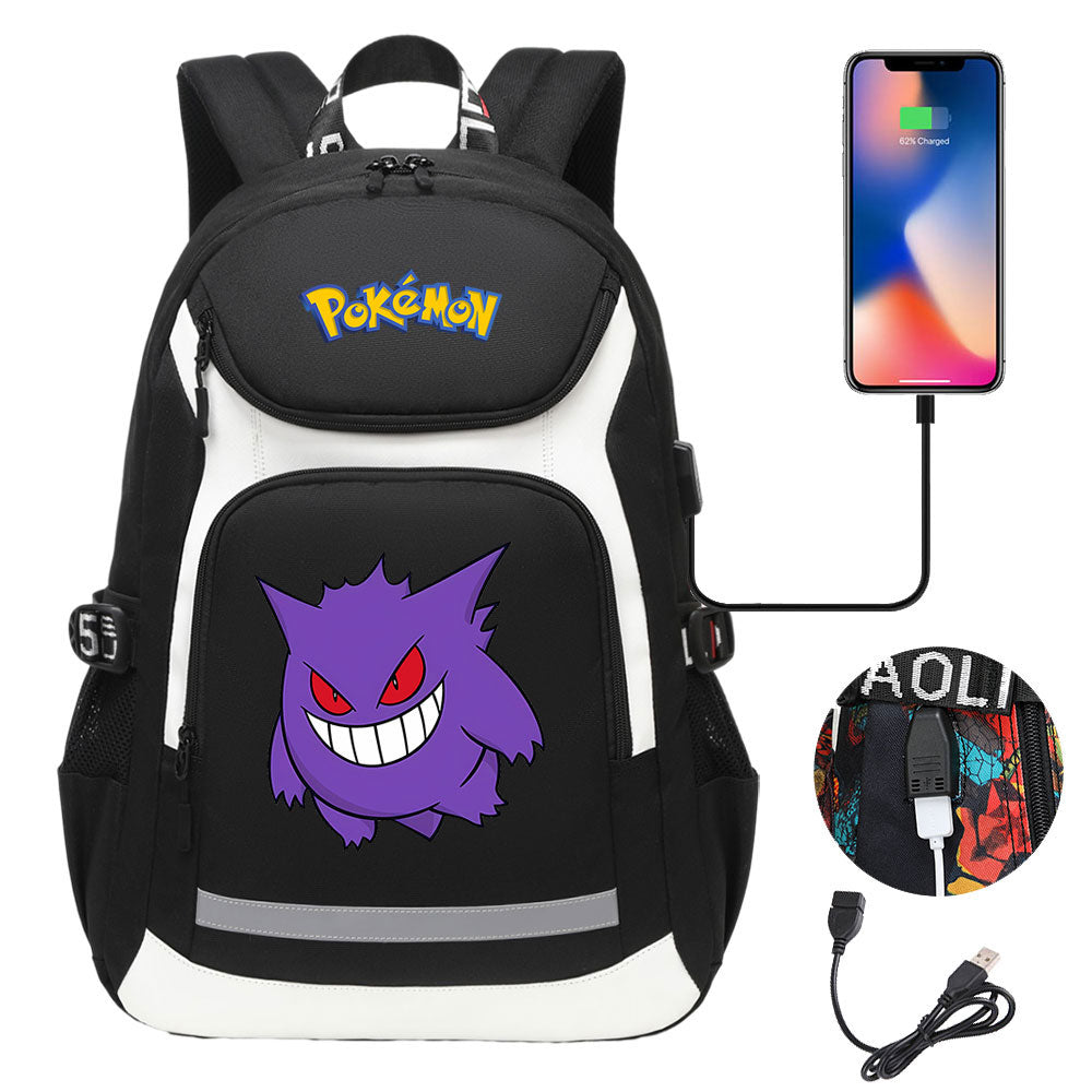 Pokemon Gengar USB Charging Backpack School NoteBook Laptop Travel Bags