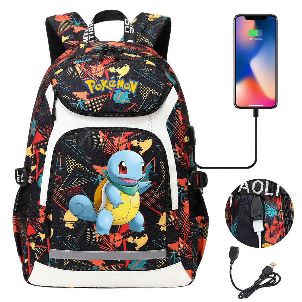 Pokemon Squirtle USB Charging Backpack School NoteBook Laptop Travel Bags