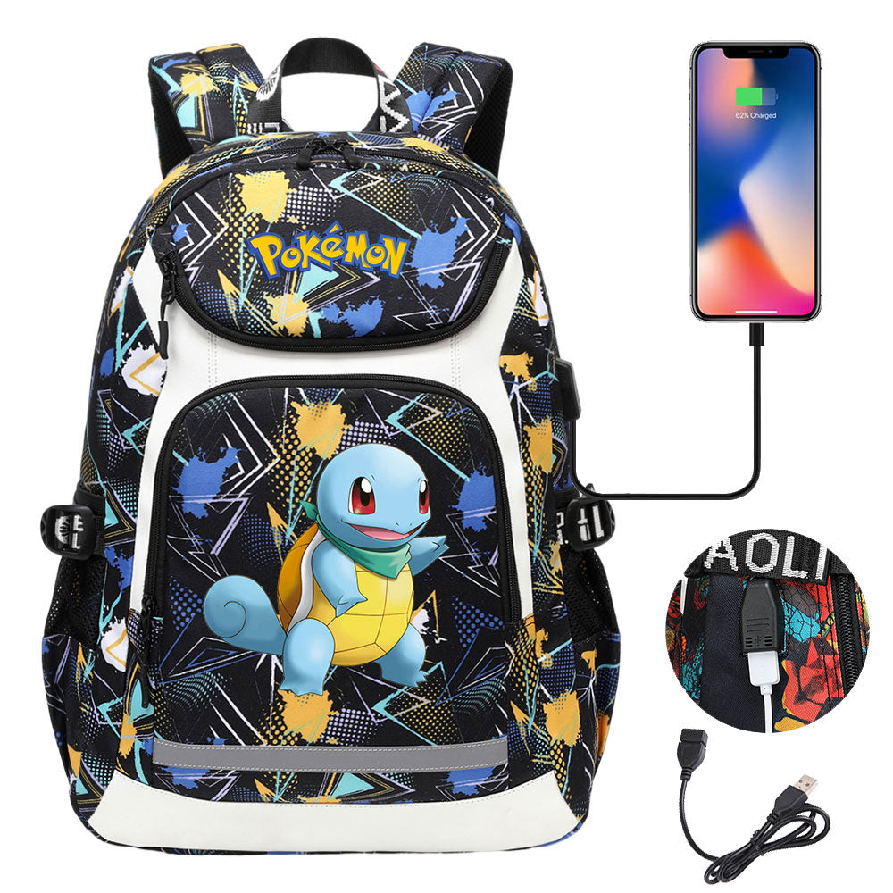 Pokemon Squirtle USB Charging Backpack School NoteBook Laptop Travel Bags