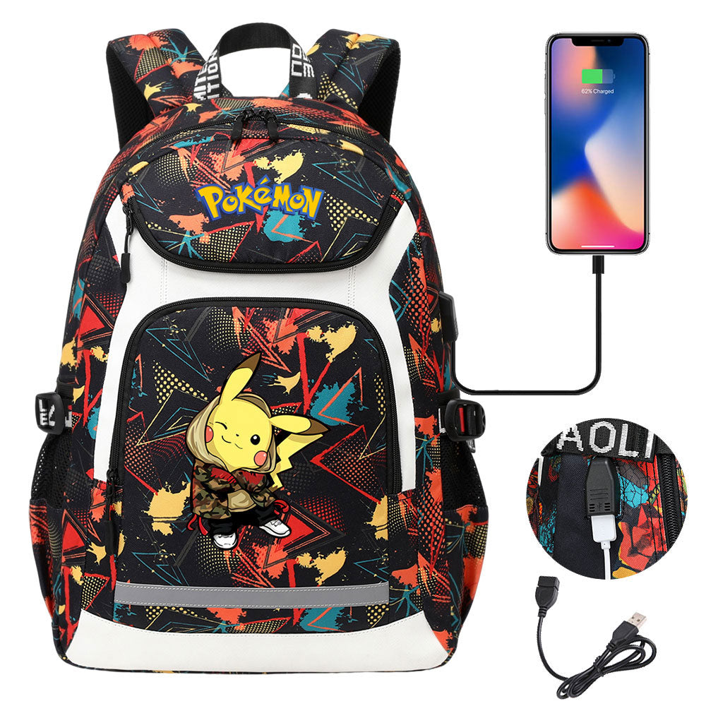 Pokemon USB Charging Backpack School NoteBook Laptop Travel Bags
