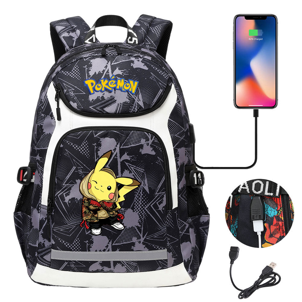 Pokemon USB Charging Backpack School NoteBook Laptop Travel Bags