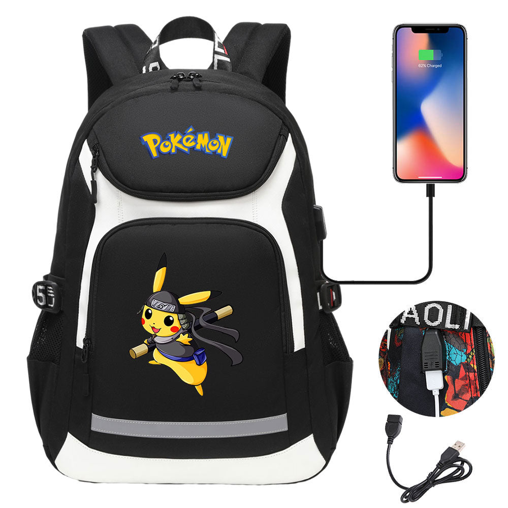 Pokemon USB Charging Backpack School NoteBook Laptop Travel Bags