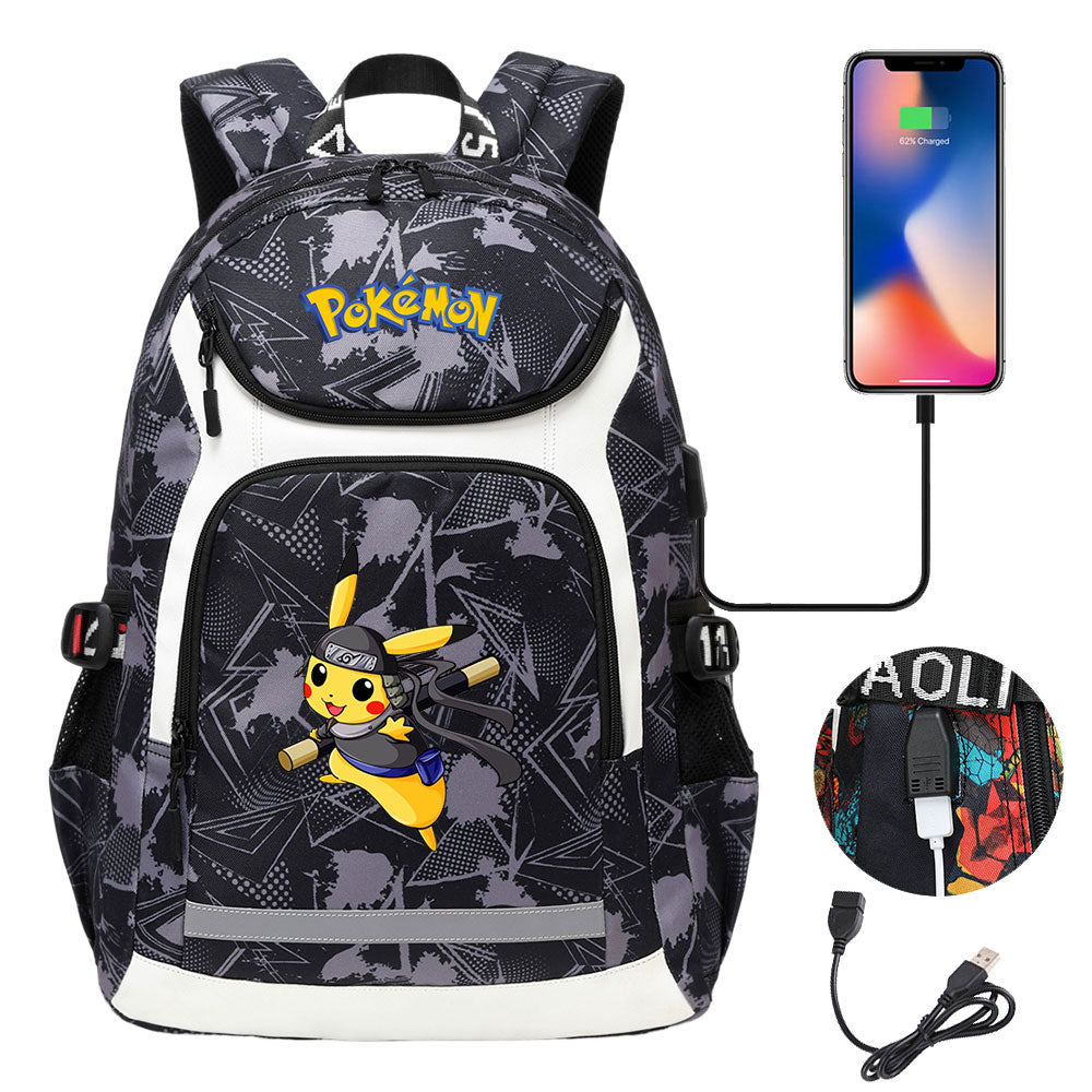 Pokemon USB Charging Backpack School NoteBook Laptop Travel Bags