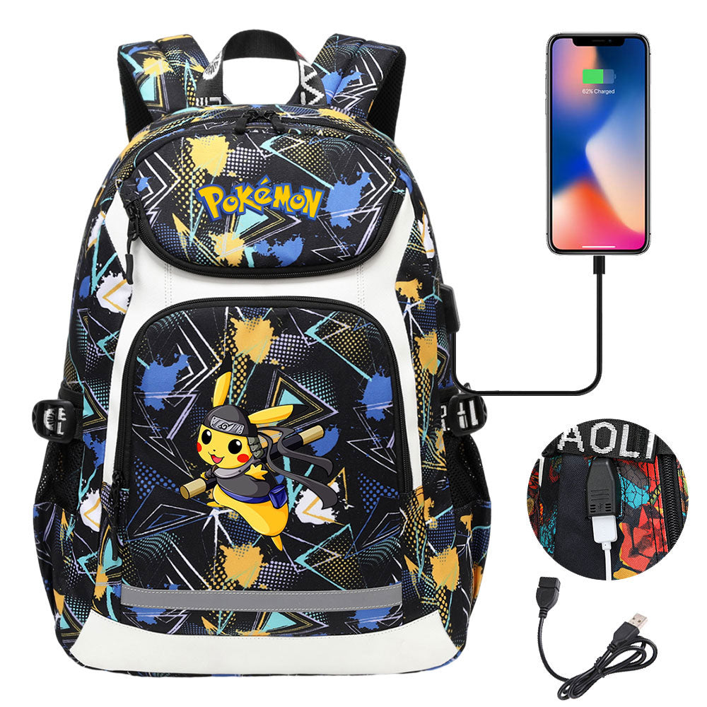 Pokemon USB Charging Backpack School NoteBook Laptop Travel Bags