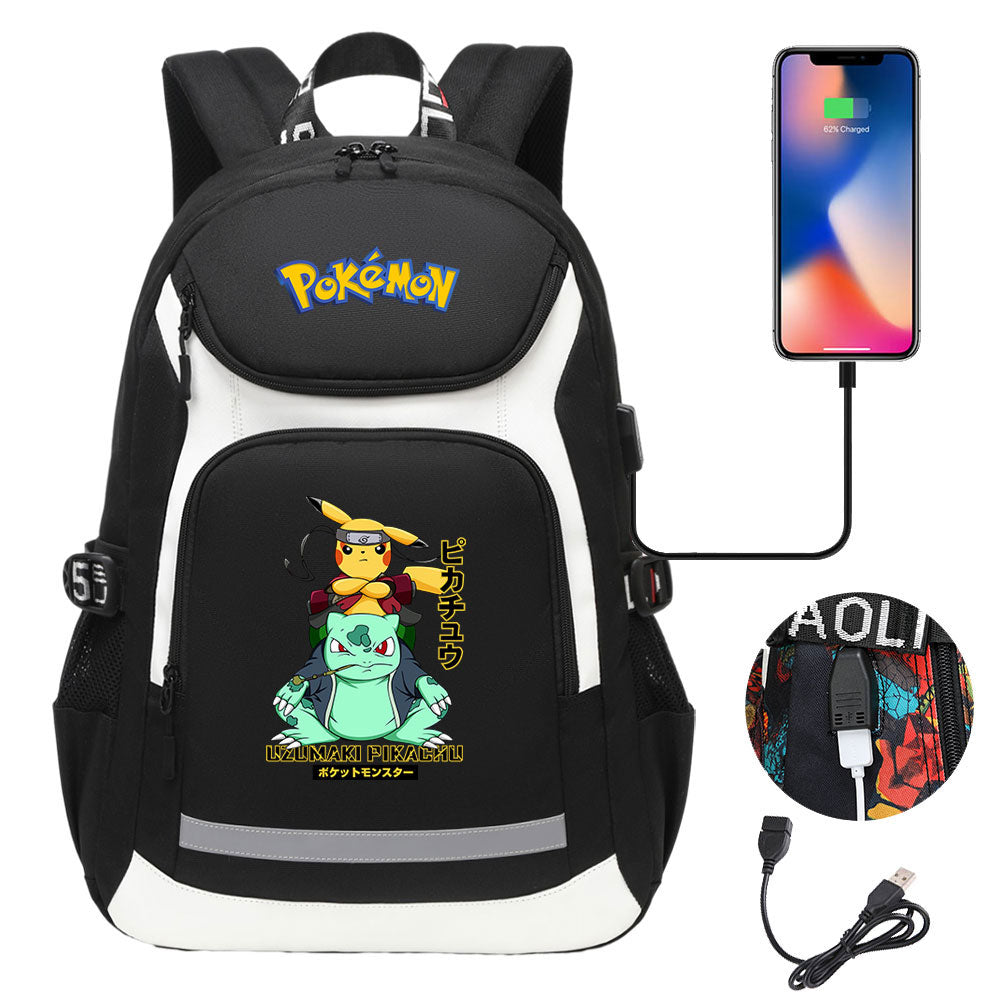 Pokemon USB Charging Backpack School NoteBook Laptop Travel Bags