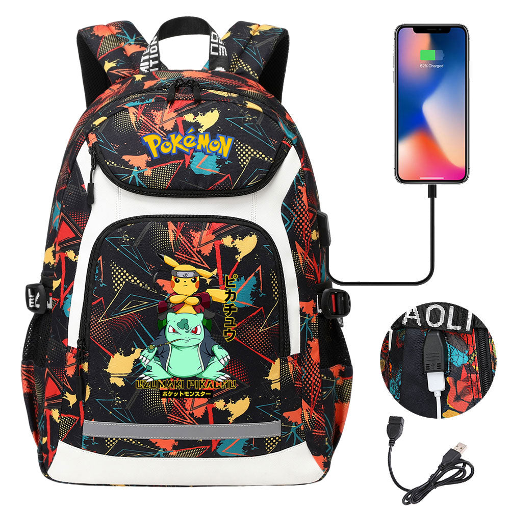 Pokemon USB Charging Backpack School NoteBook Laptop Travel Bags